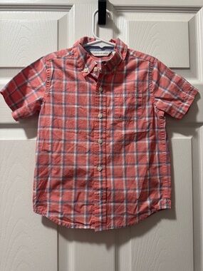 Janie and Jack Coral and Blue Plaid Short Sleeve Shirt